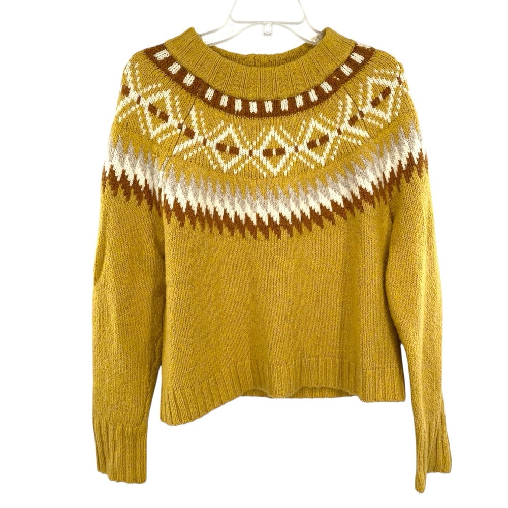American Eagle Women's Mustard Yellow Sweater Fair Isle Mock Neck